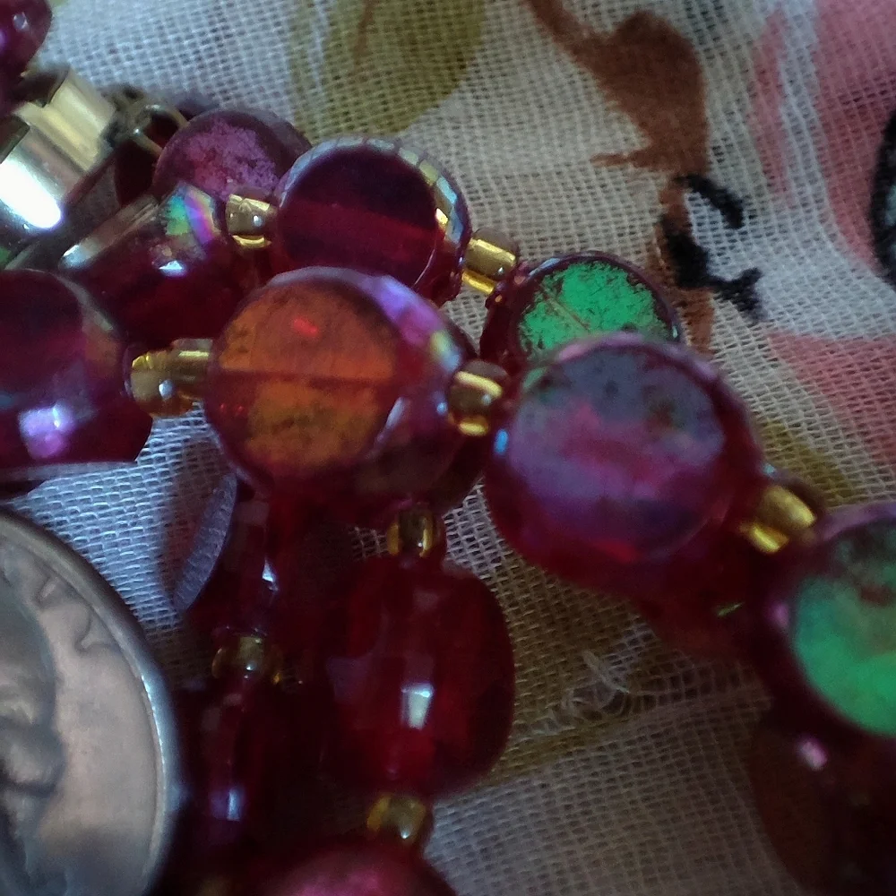 Western Germany Plastic Red Aurora Borealis Light Weight Beaded Vintage Necklace